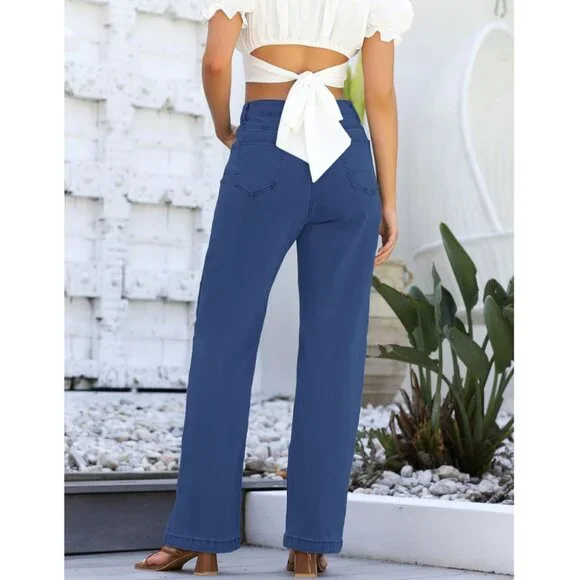 ETTELO Women's 6 Jeans Blue Mid Waisted Straight Leg Stretch Tummy Control Jeans - Picture 3 of 12